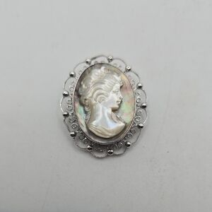 Vintage Alice Caviness Sterling Silver MOP Cameo Brooch